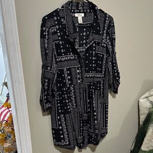 Style & Co. Navy and White Patterned Dress